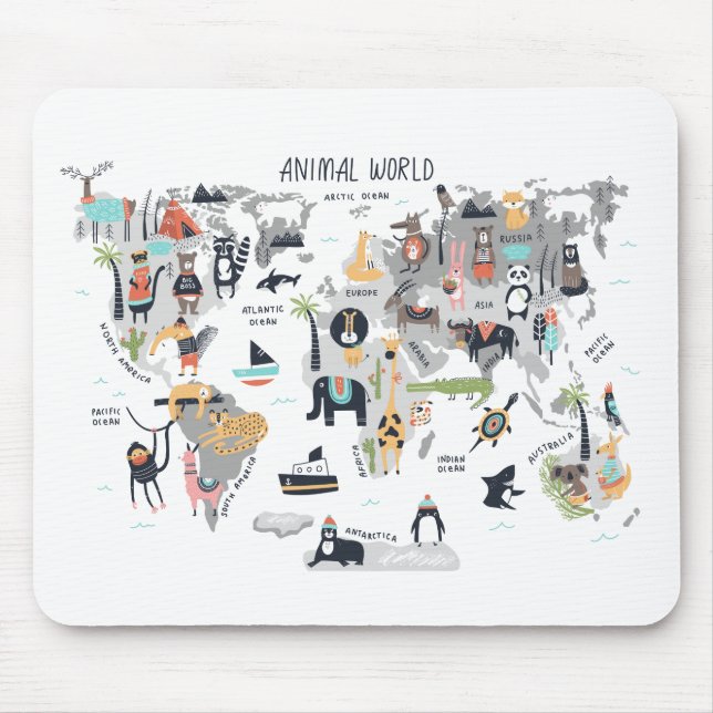 Animal World Map Mouse Pad (Front)