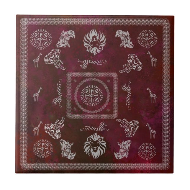 Animal World Ornaments  Bordeaux Ceramic Tile (Front)