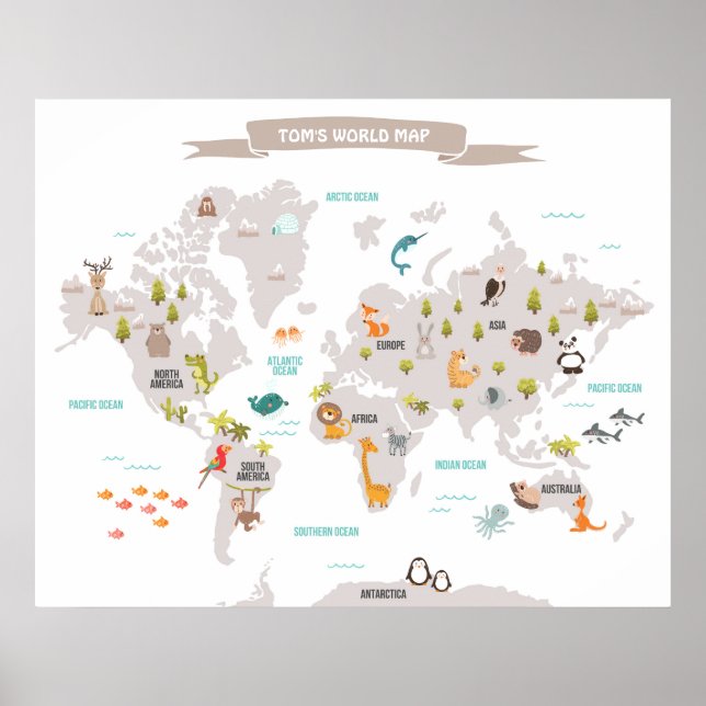 Animal World poster World Map Wall decal Kids (Front)