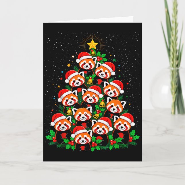 Animal Xmas Tree Santa Hat Red Panda Christmas  Card (Front)