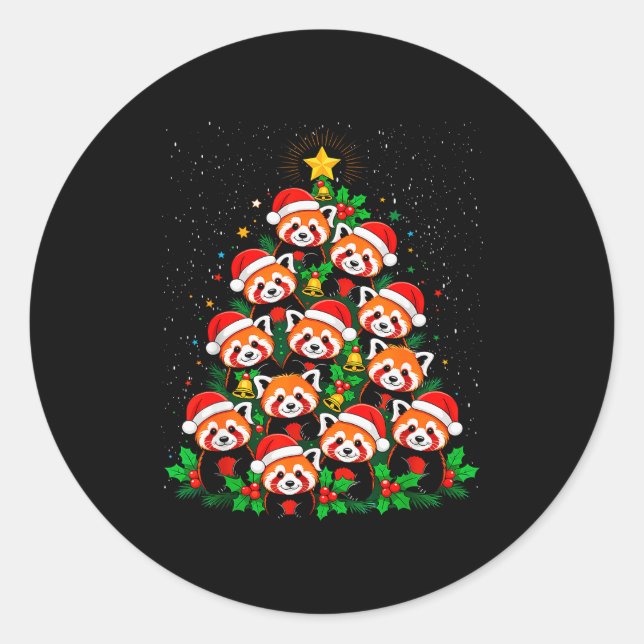 Animal Xmas Tree Santa Hat Red Panda Christmas  Classic Round Sticker (Front)