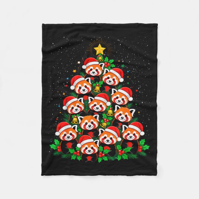 Animal Xmas Tree Santa Hat Red Panda Christmas  Fleece Blanket (Front)