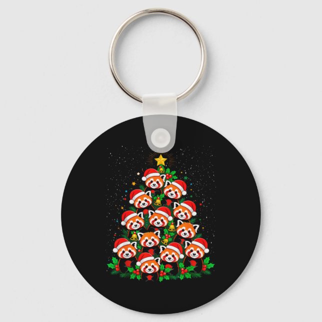 Animal Xmas Tree Santa Hat Red Panda Christmas T S Keychain (Front)