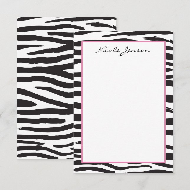 Animal Zebra Imprimer Cartes de Notes Personnalisé (Devant / Derrière)