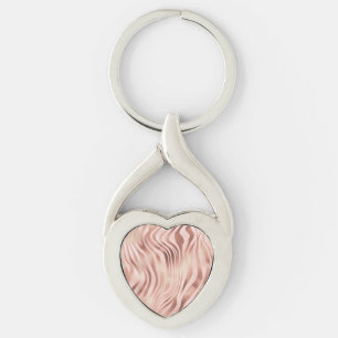Animal Zebra Stripes Bright Pink Golden Bronze Keychain
