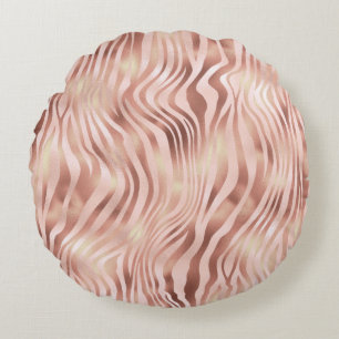 Animal Zebra Stripes Bright Pink Golden Bronze Round Pillow