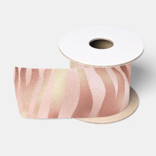 Animal Zebra Stripes Bright Pink Golden Bronze Satin Ribbon