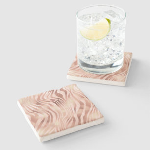 Animal Zebra Stripes Bright Pink Golden Bronze Stone Coaster