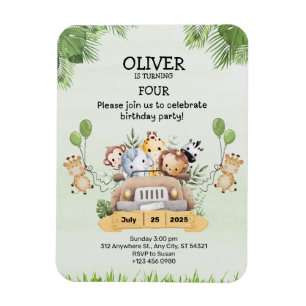 Animal Zoo Birthday 4th Invitation Flexible Magnet