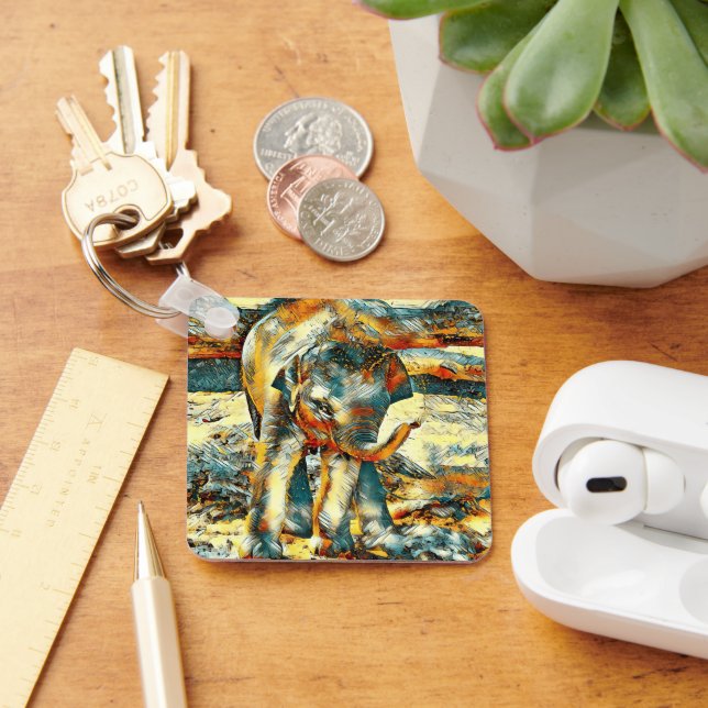 AnimalArt_Elephant_003 Keychain (Desk)