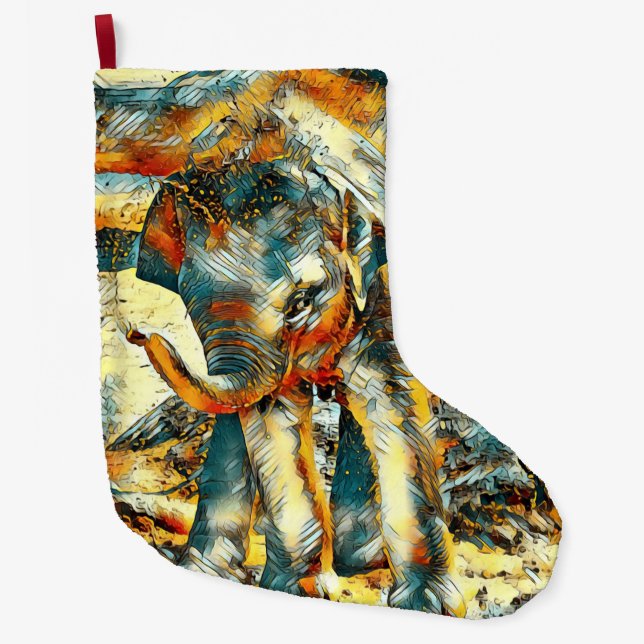 AnimalArt_Elephant_003 Large Christmas Stocking (Front)