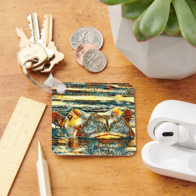 AnimalArt_Hippo_001 Keychain (Desk)