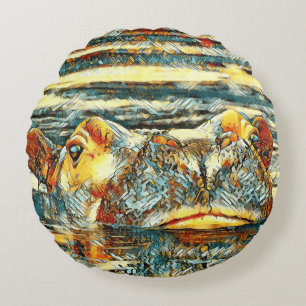 AnimalArt_Hippo_001 Round Pillow