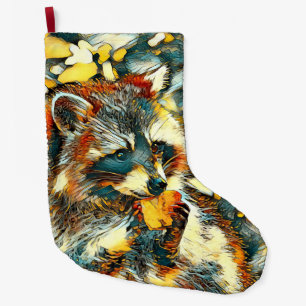 AnimalArt_Raccoon_001 Large Christmas Stocking