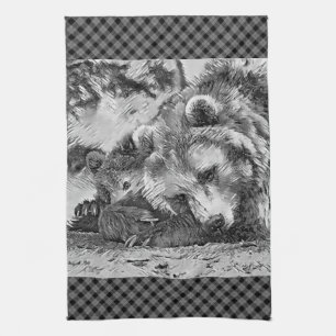 AnimalArtBW_Bear_002 Kitchen Towel