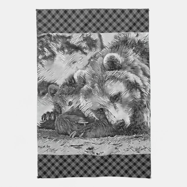 AnimalArtBW_Bear_002 Kitchen Towel (Vertical)