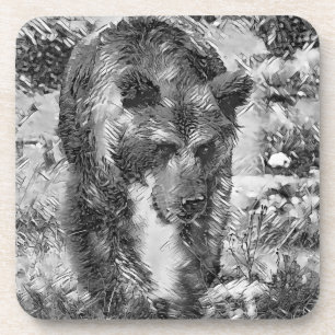 AnimalArtBW_Bear_004 Coaster