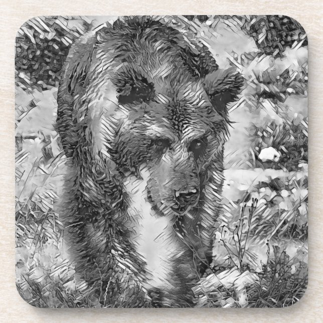 AnimalArtBW_Bear_004 Coaster (Front)