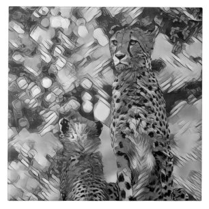 AnimalArtBW_Cheetah_008 Tile
