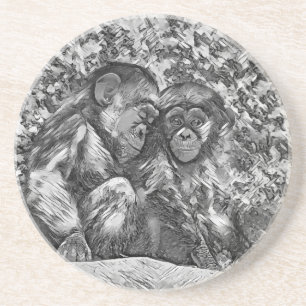 AnimalArtBW_Chimpanzee_001 Coaster