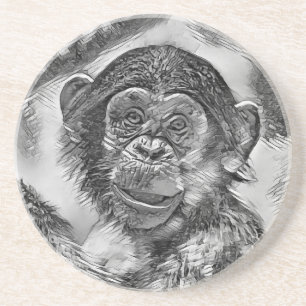 AnimalArtBW_Chimpanzee_002 Coaster