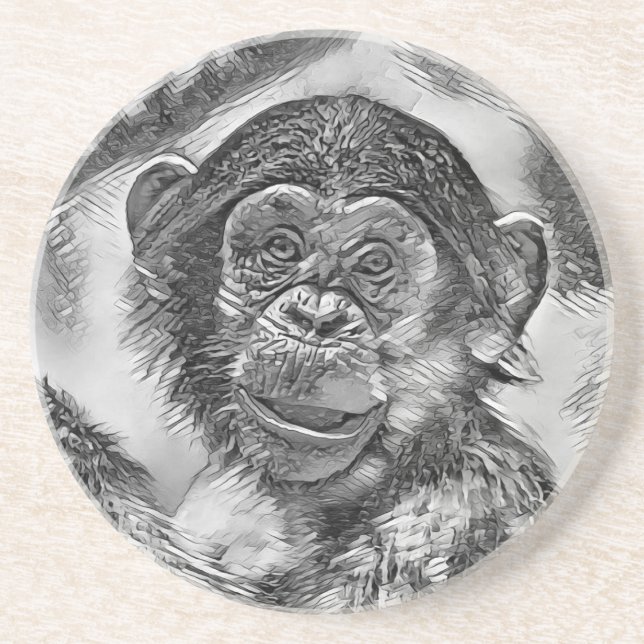 AnimalArtBW_Chimpanzee_002 Coaster (Front)