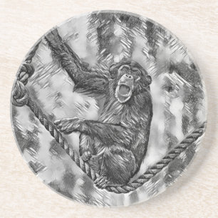 AnimalArtBW_Chimpanzee_004 Coaster
