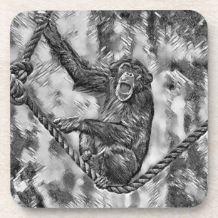 AnimalArtBW_Chimpanzee_004 Coaster