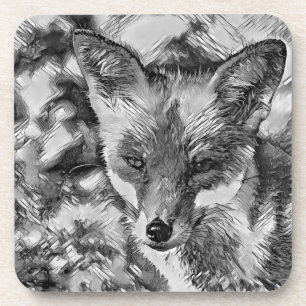 AnimalArtBW_Fox_001 Coaster
