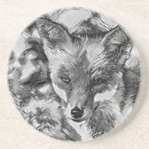 AnimalArtBW_Fox_001 Coaster