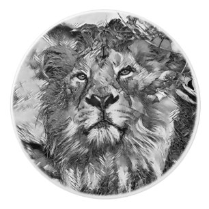 AnimalArtBW_Lion_003 Ceramic Knob