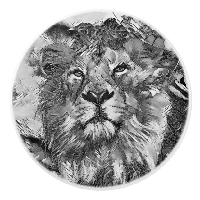 AnimalArtBW_Lion_003 Ceramic Knob (Front)