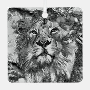 AnimalArtBW_Lion_003 Metal Ornament