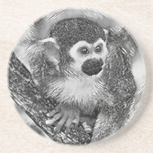 AnimalArtBW_Monkey_002 Coaster