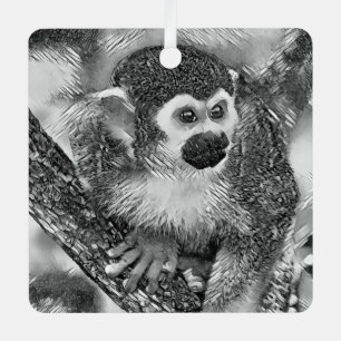 AnimalArtBW_Monkey_002 Metal Ornament