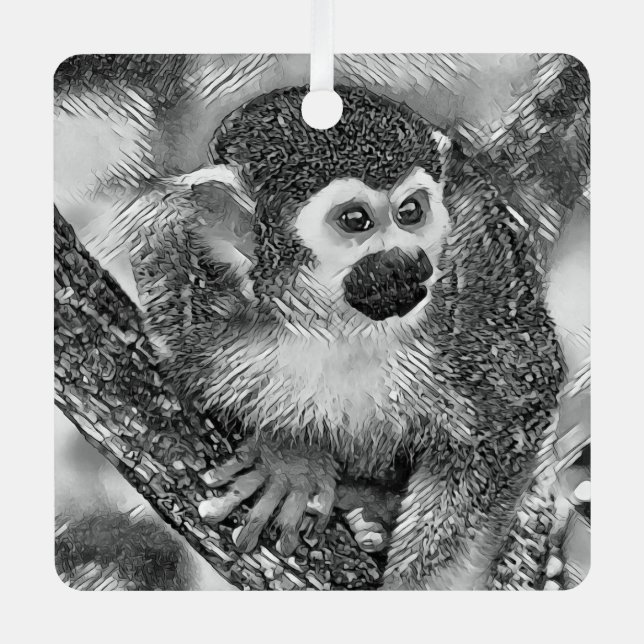 AnimalArtBW_Monkey_002 Metal Ornament (Front)