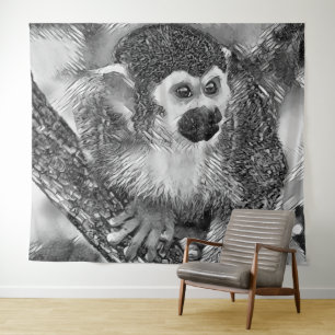 AnimalArtBW_Monkey_002 Tapestry