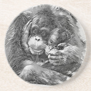 AnimalArtBW_OrangUtan_001 Coaster