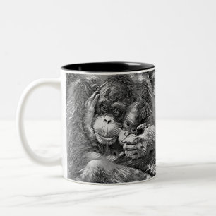 AnimalArtBW_OrangUtan_001 Two-Tone Coffee Mug