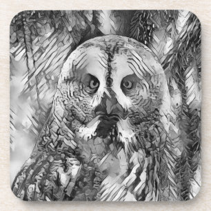 AnimalArtBW_Owl_001 Coaster
