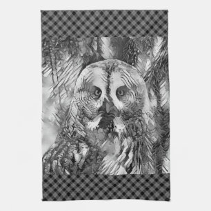 AnimalArtBW_Owl_001 Kitchen Towel