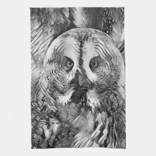 AnimalArtBW_Owl_001 Kitchen Towel