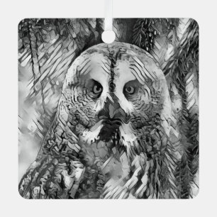 AnimalArtBW_Owl_001 Metal Ornament