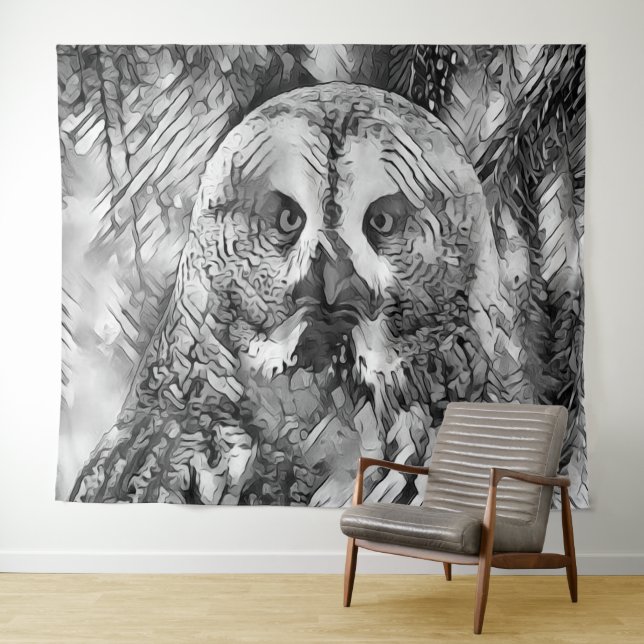AnimalArtBW_Owl_001 Tapestry (In Situ (Horizontal))