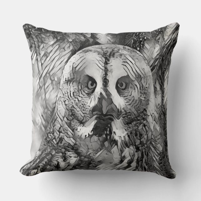 AnimalArtBW_Owl_001 Throw Pillow (Front)