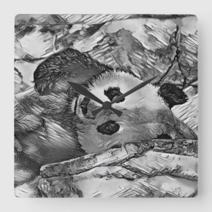 AnimalArtBW_Panda_002 Square Wall Clock