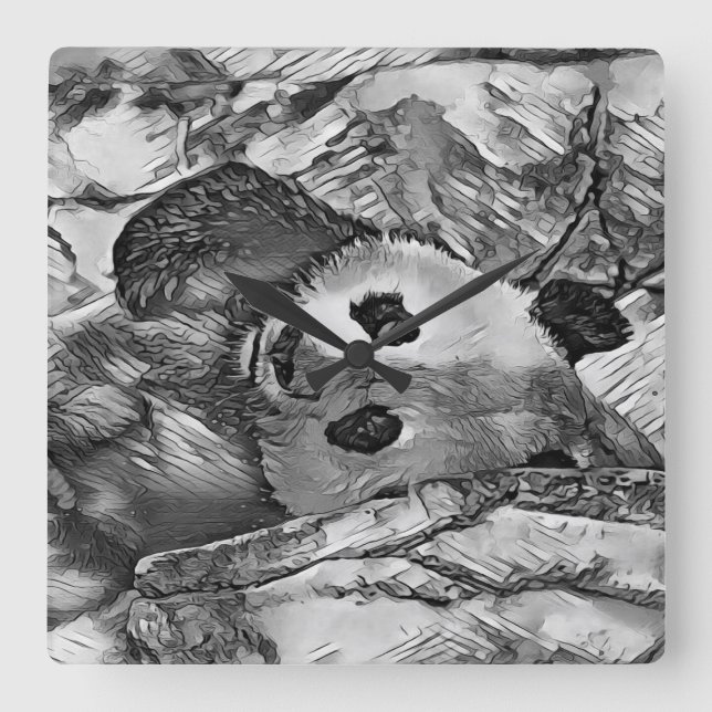 AnimalArtBW_Panda_002 Square Wall Clock (Front)