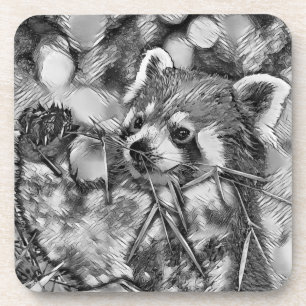 AnimalArtBW_RedPanda_001 Coaster