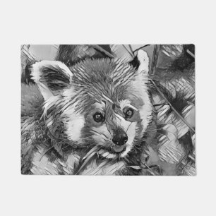 AnimalArtBW_RedPanda_003 Doormat
