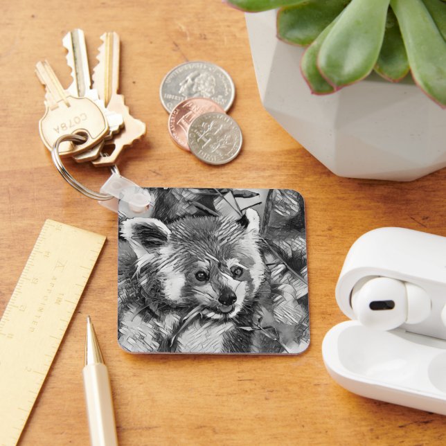 AnimalArtBW_RedPanda_003 Keychain (Desk)